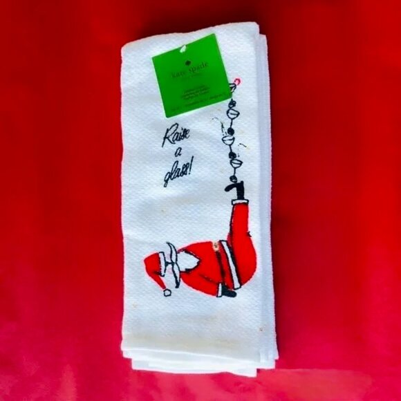 Kate Spade NY Santa Bottoms Up Raise A Glass Kitchen Dish Towels NWT - Picture 3 of 8